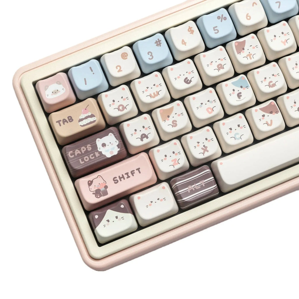 Sea Salt Cat themed PBT key cap set with March past and 7u space bar supplement options for mechanical keyboards