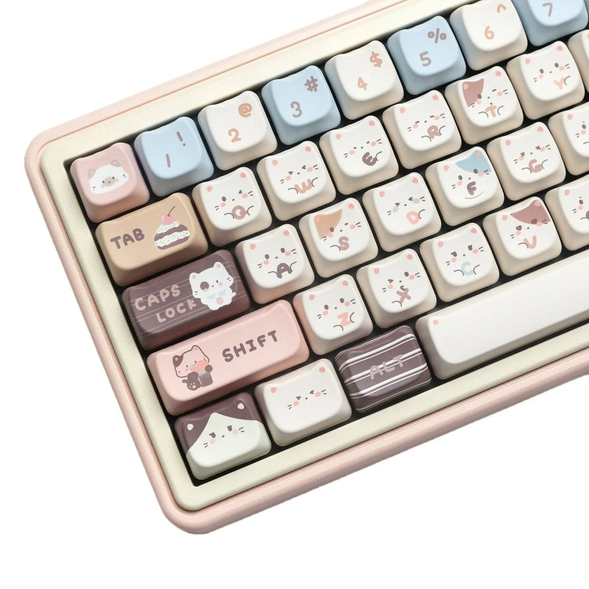 Sea Salt Cat themed PBT key cap set with March past and 7u space bar supplement options for mechanical keyboards