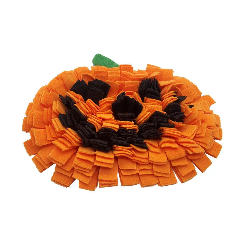 Orange black green pumpkin print pet smell mat on polar fleece measuring 25x34cm