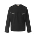 Men's black loose fit long sleeve cotton pullover top showing front view