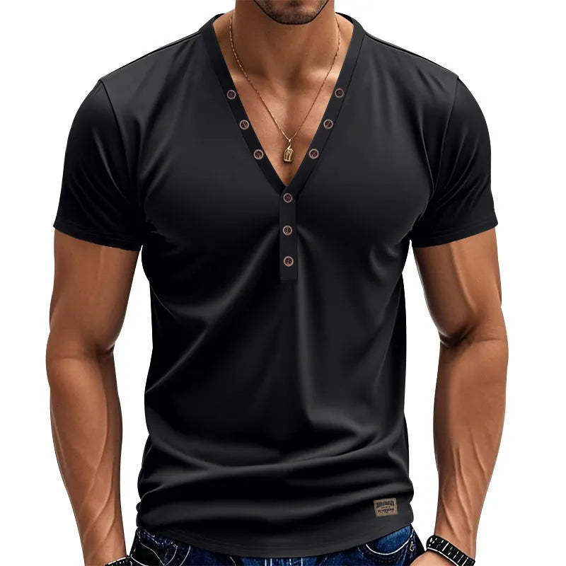 Men's loose V-neck pullover in chemical fibre blend fabric for sports wear