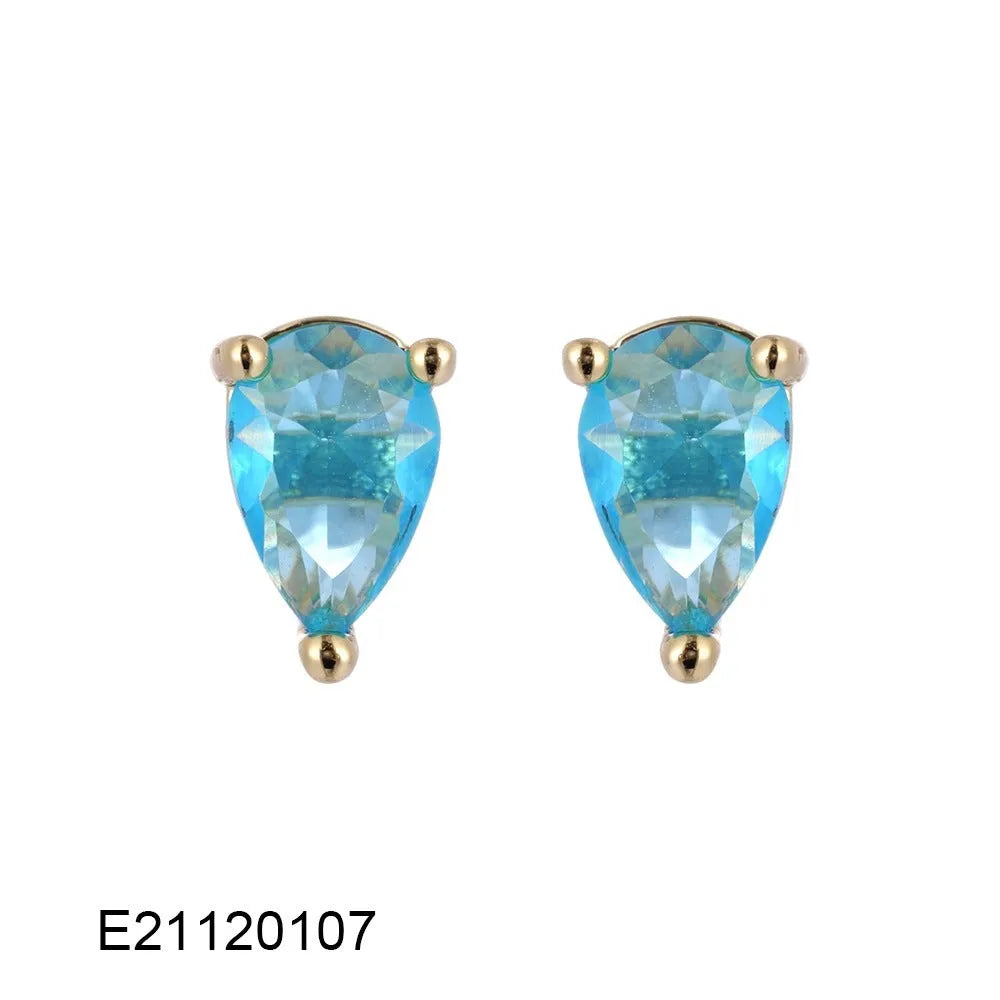 Brass gold-plated drop-shaped zircon pear earrings with electroplated finish in candy colours