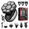 Black 6-in-1 rechargeable hair clippers shaver kit with multiple attachments on USB charging cable