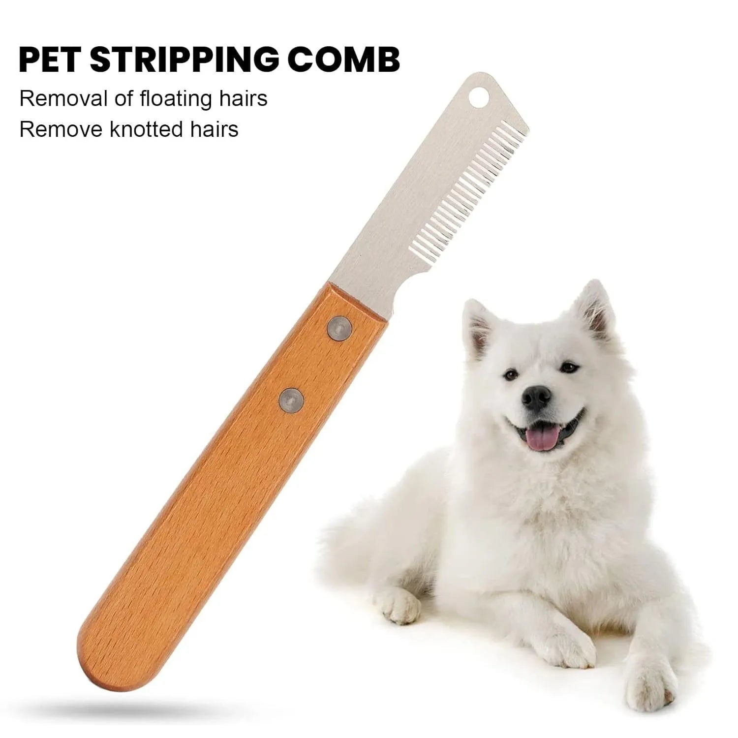 Wood-handle pet stripping comb grooming tool for cats and dogs in two sizes
