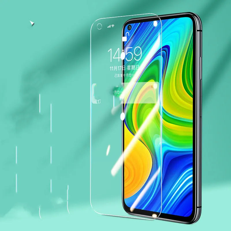 Tempered glass screen protector for Xiaomi smartphones showing high-definition clarity and anti-scratch surface