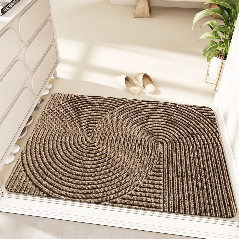 Cartoon anime pattern diatom oil floor mat with wire ring edge in alien shape available in green grey blue and khaki