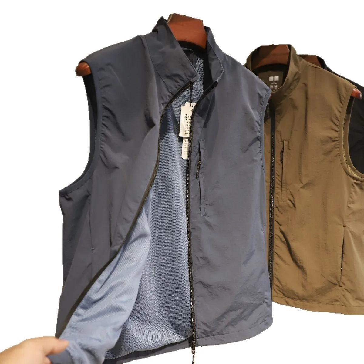 Men's thin straight vest cardigan in quick-drying nylon with side seam pockets