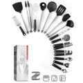 Black kitchen spatula spoon set with stainless steel handles and silicone heads, 16 pieces