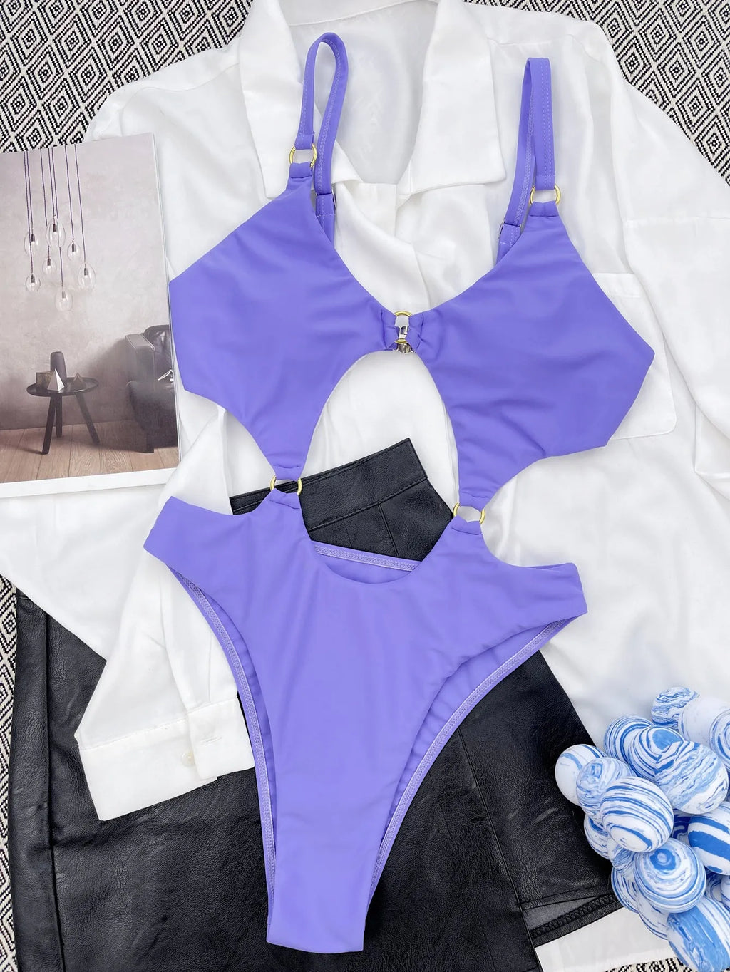 Purple one piece swimsuit for women in nylon, sizes S M L, solid colour swimwear