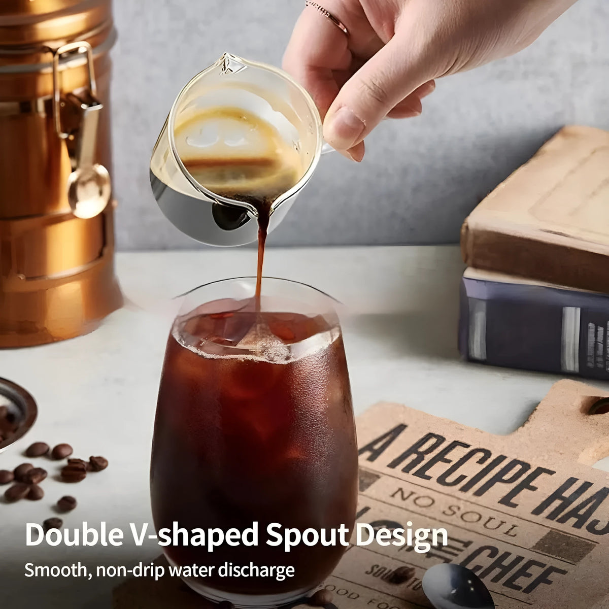 Transparent double-mouth coffee glass set with white accents in modern simplicity design