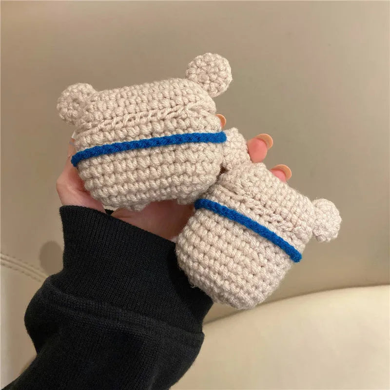 Handmade knitted koala bear backpack design AirPods protective cover