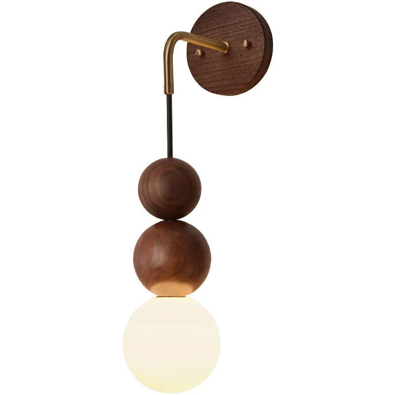 Wood and copper wall lamp with circular shade for living room or bedroom lighting