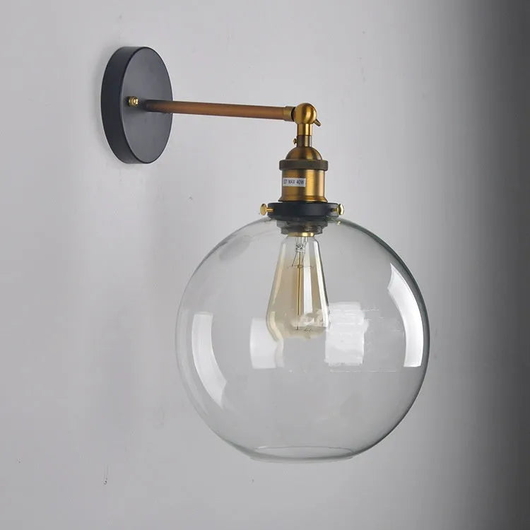 20cm round ball glass wall lamp with aluminium E27 lamp holder for retro coffee restaurant decoration