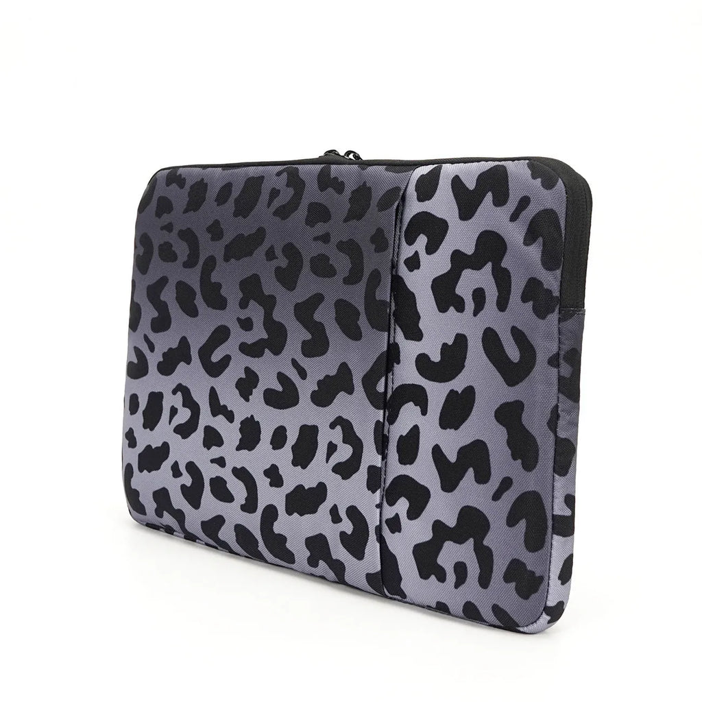 Leopard print laptop sleeve protective case with flannel interior for 13 to 16 inch devices