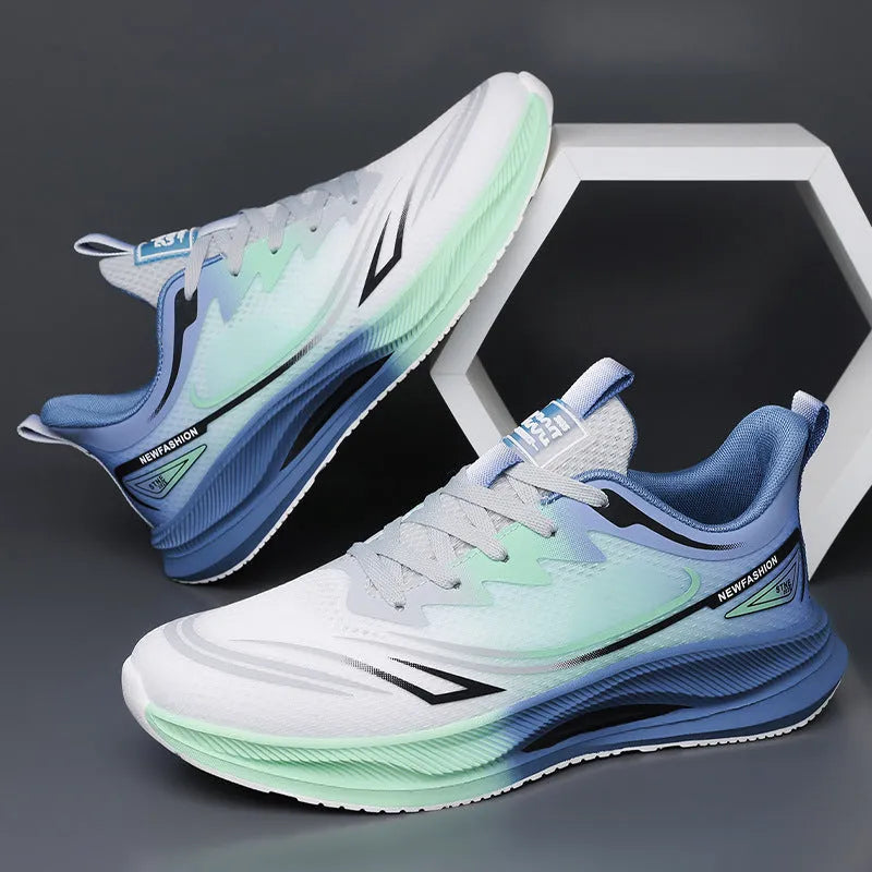 Men's low-top casual shoes in woven mesh with a rubber sole, shown in solid colours.