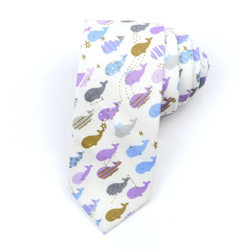Korean style narrow cotton bow tie with cartoon print pattern in casual men's accessory