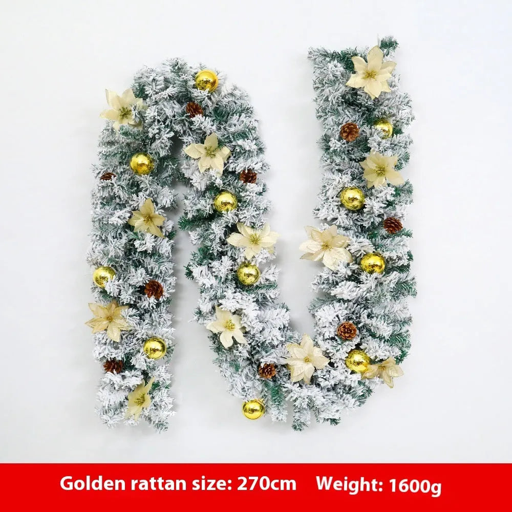 Christmas rattan garland with flocking decoration in multiple colour options
