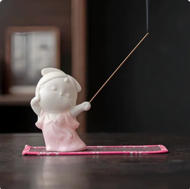 Cute ceramic court attendant incense burner decoration in a fresh, adorable style.