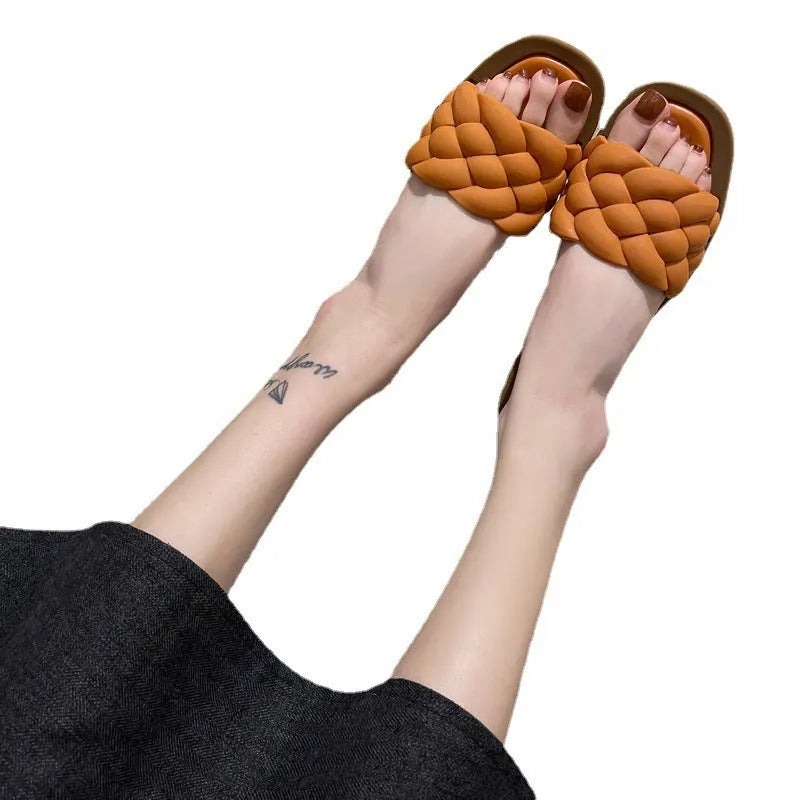 Women's plaid pattern PVC sandals with a thick non-slip sole in black, green, orange, or white.