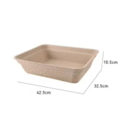 Brown biodegradable disposable cat litter box showing waterproof design with three size options