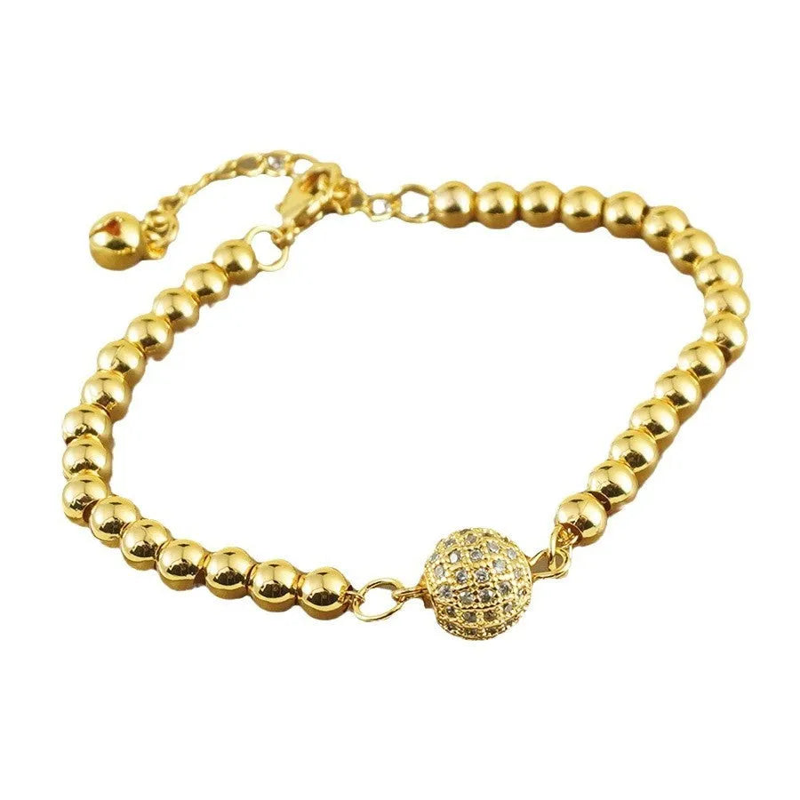 Arabic-style women's copper bracelet with heart-shaped links and single zircon stone decoration