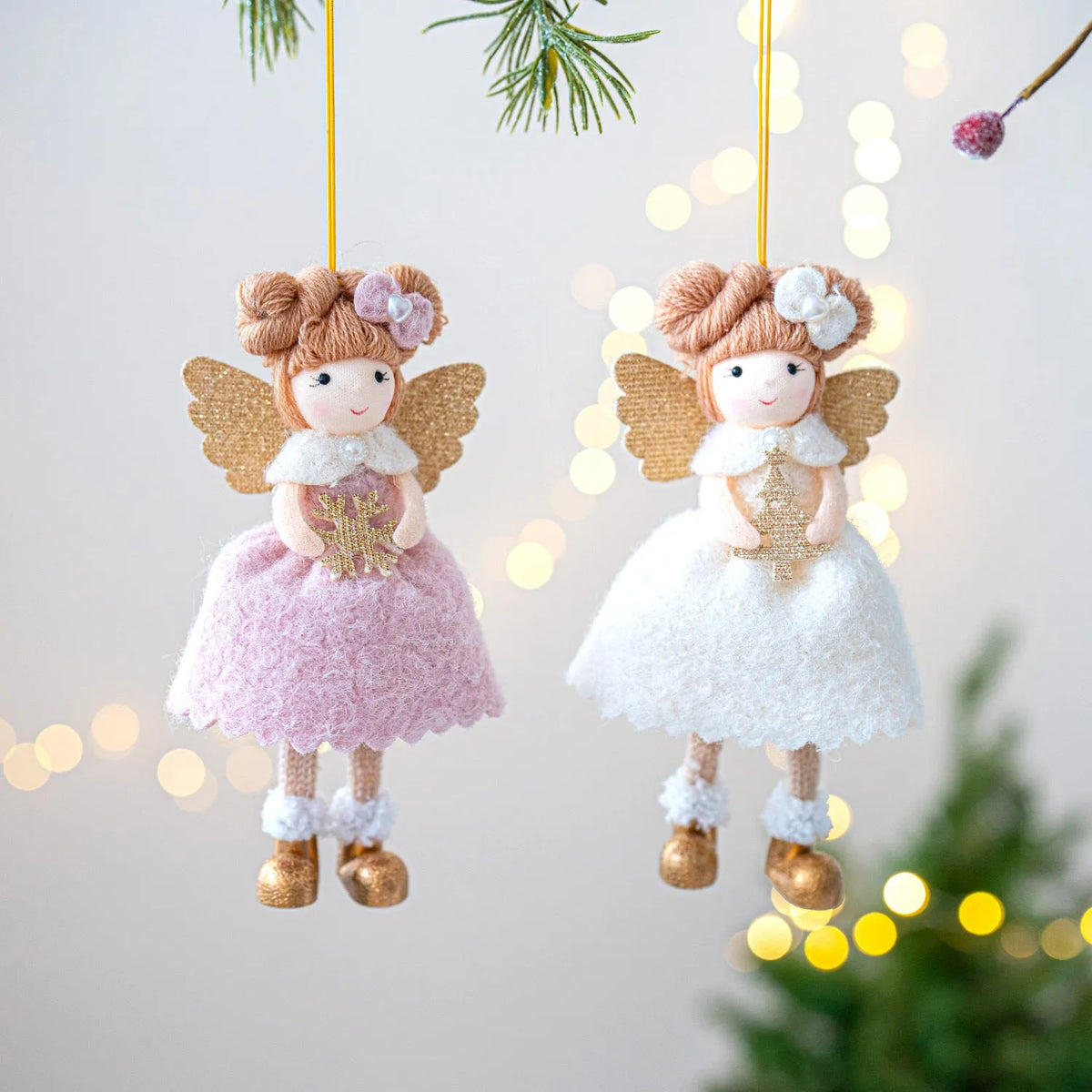 Christmas angel wings plush pendant in pink and white cloth with modern simplicity design
