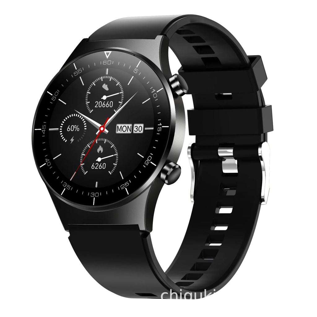 Black TPU smart watch with 1.28 inch touchscreen showing health monitoring interface