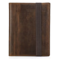 Brown Crazy Horse leather A5 notebook protective sleeve with square socket type design.