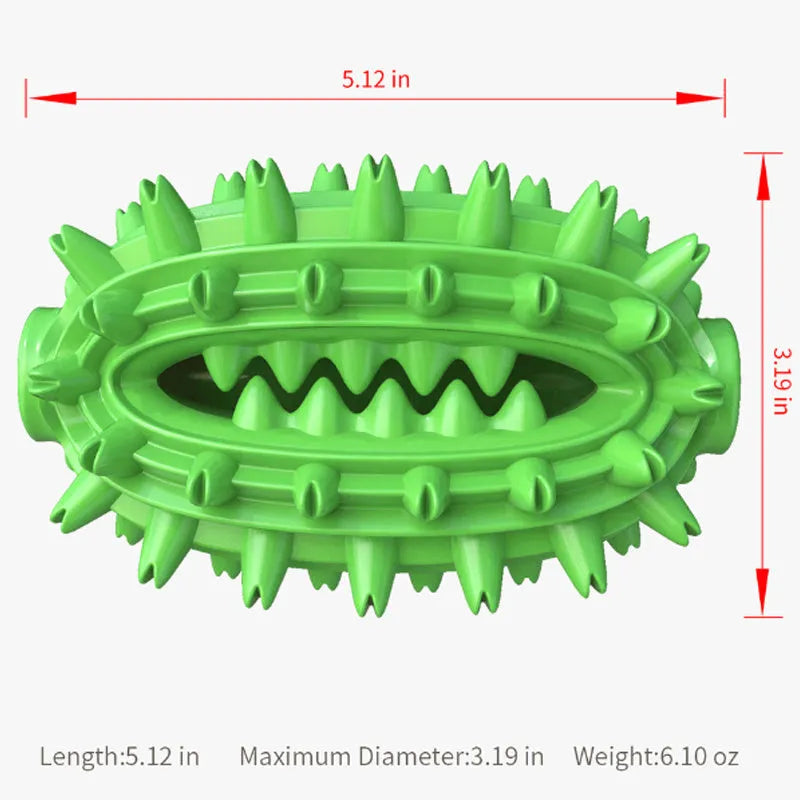 Green cactus-shaped rubber dog chew toy for dental care and aggressive chewing.