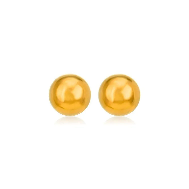 Minimalist 18K gold plated titanium steel ball stud earrings in 3mm, 4mm, 5mm, and 6mm sizes for women.