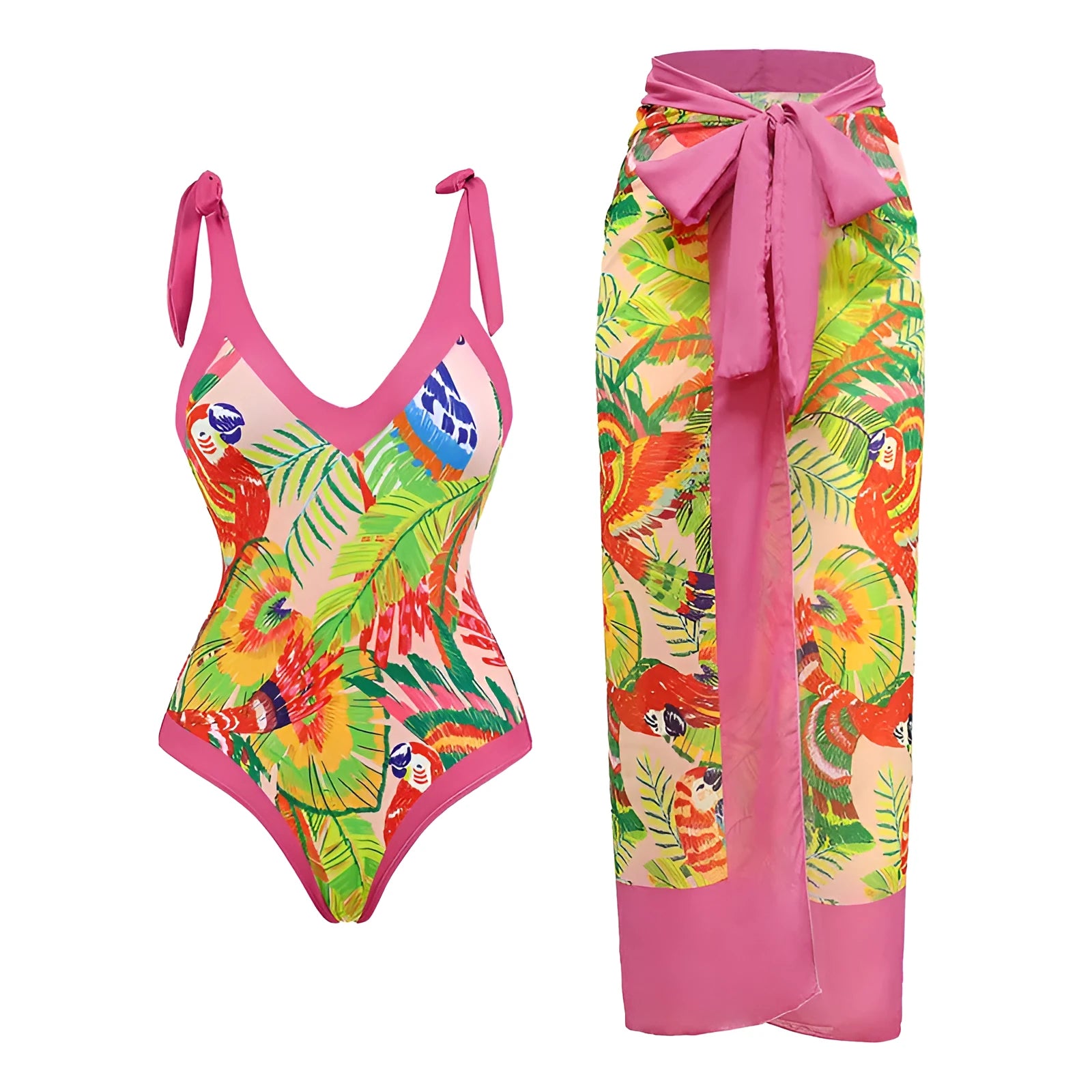 Women's solid colour one-piece swimsuit with spaghetti straps and attached skirt in polyester fabric