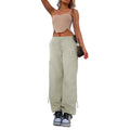 Man wearing loose-fit khaki coloured cargo pants with multiple pockets, straight leg design.