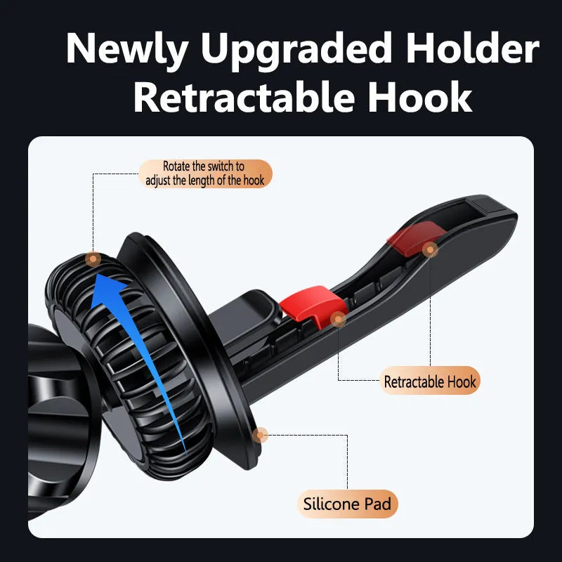 Car air vent magnetic phone holder with alloy bracket in black and silver colour options