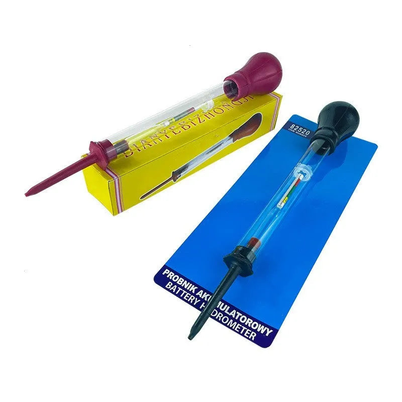 Electrohydraulic hydrometer for automobile battery electrolyte density testing with glass construction