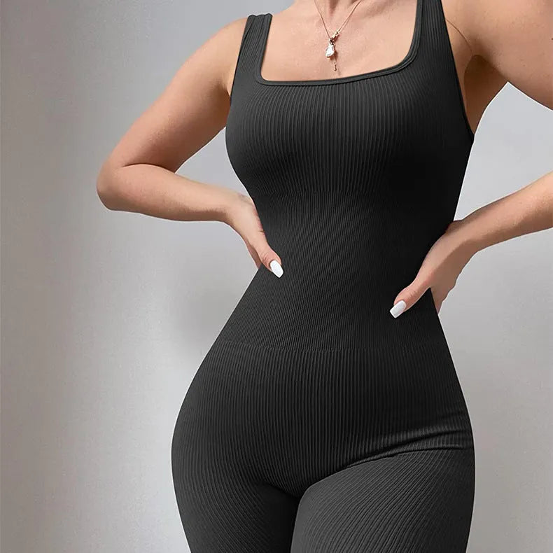 Women's suspender tank top tights in stretch spandex with adjustable waist strap and button details