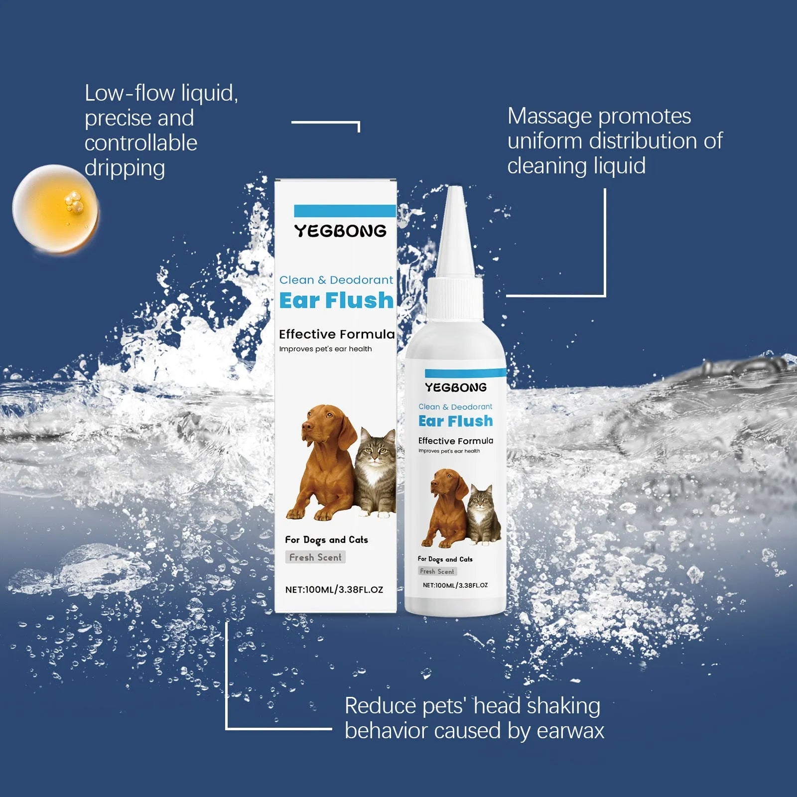 100ml bottle of pet ear cleaner solution for cats and dogs for gentle earwax removal