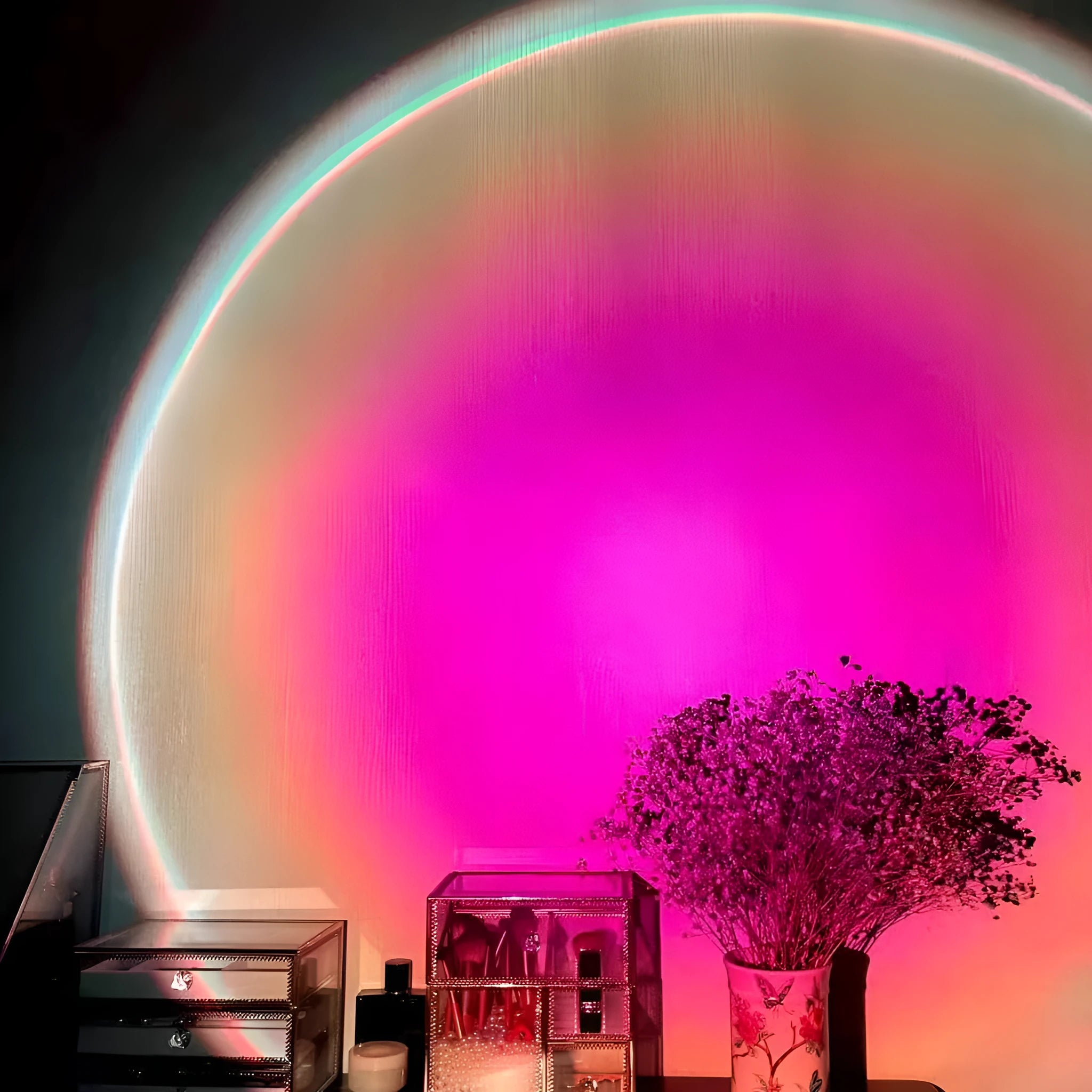 Sunset red USB rechargeable rainbow projection lamp with push-button switch