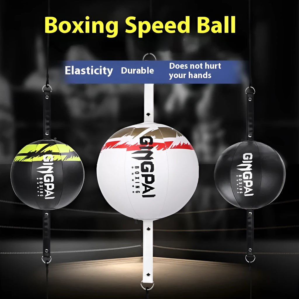 PU leather hanging speed ball for boxing reaction training in black, black and green, or white colours