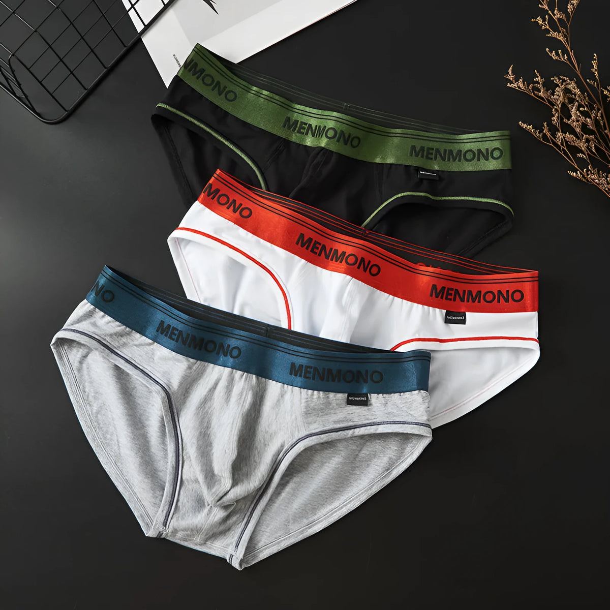 Men's low waist cotton briefs in multiple colour combinations with solid pattern