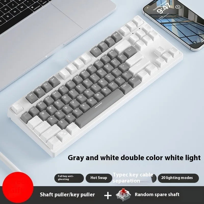 87-key mechanical keyboard with colourful keys on black or white metal chassis