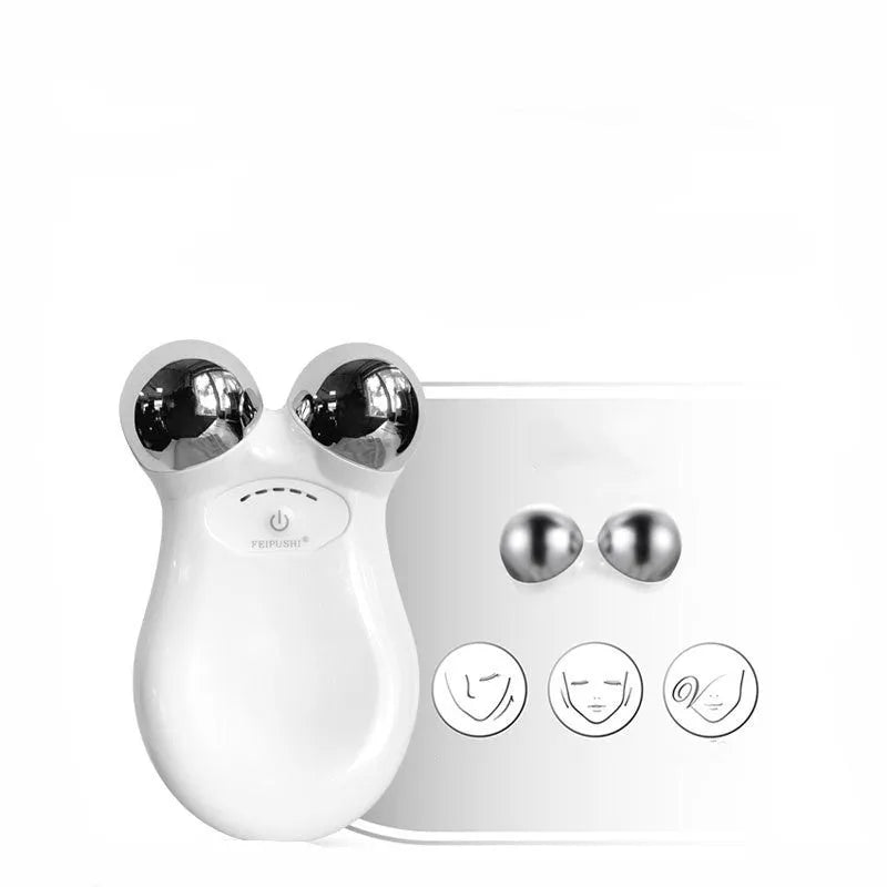 Pink and white micro current face lifting device for facial firming and skin rejuvenation