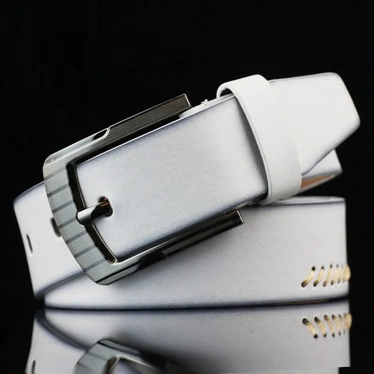 Men's retro-style belt with pattern detail and pin buckle closure in imitation leather
