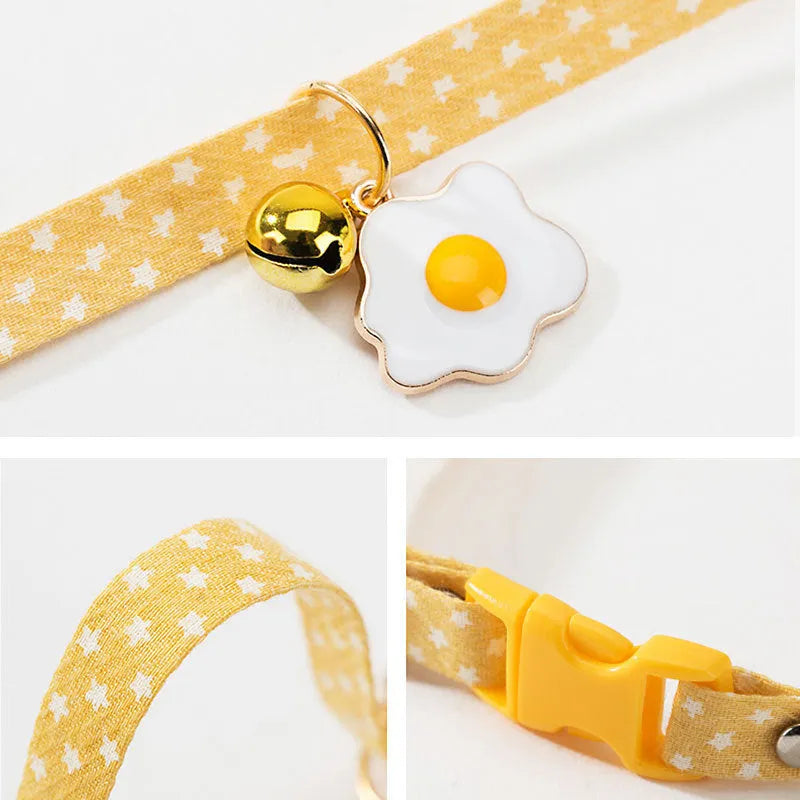 Adjustable cat collar with bell and bow tie in green pink or yellow for small dogs and cats
