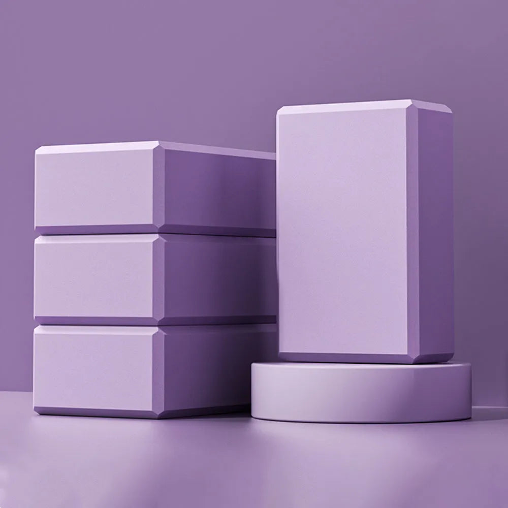 Solid colour EVA foam yoga brick with hexagonal ridged design for balance training