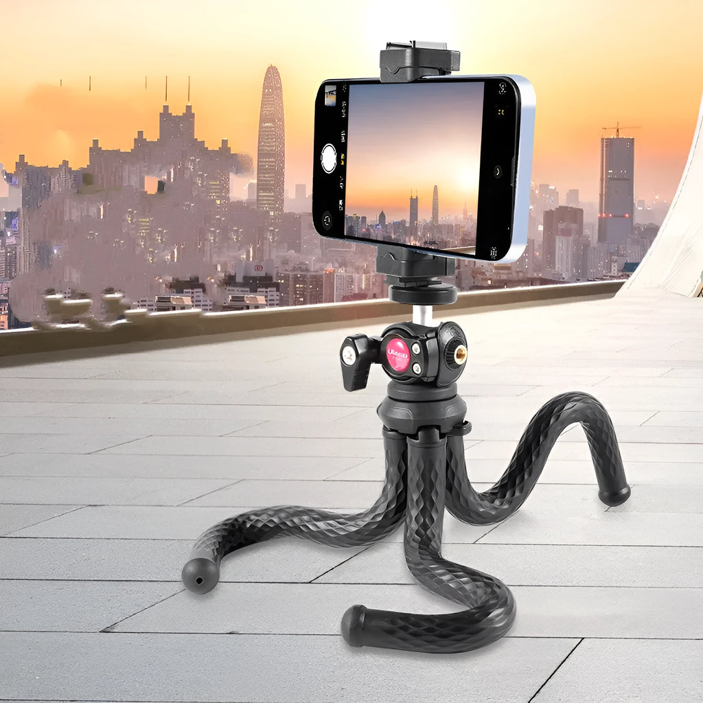 Black octopus-style mobile phone clip gimbal tripod set with aluminium alloy construction
