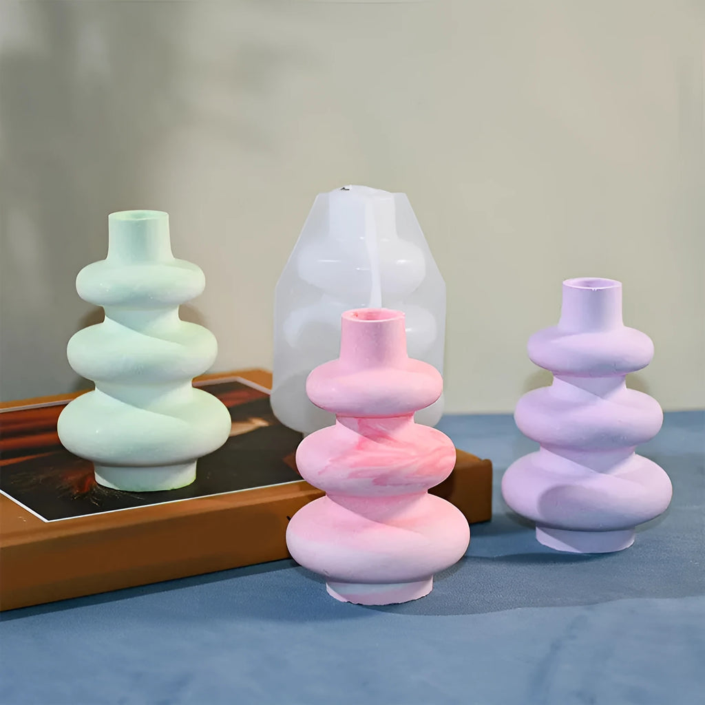 Three layer circle vase silicone mold in irregular shape for cake decoration and crafts