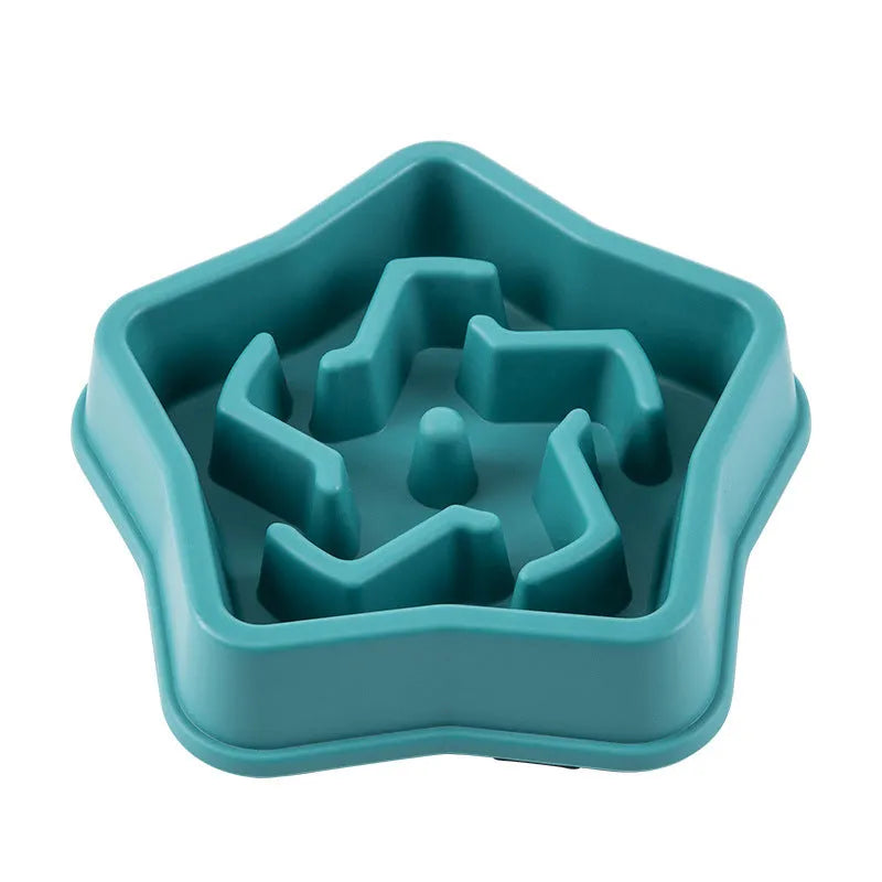 Yellow plastic dog slow feeding bowl with textured interior and anti-slip base measuring 20.1cm