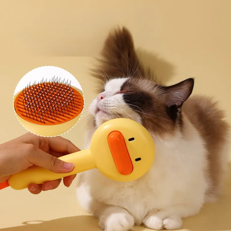 Small yellow duck decorative handle cat grooming comb with open section needle teeth for pet hair removal