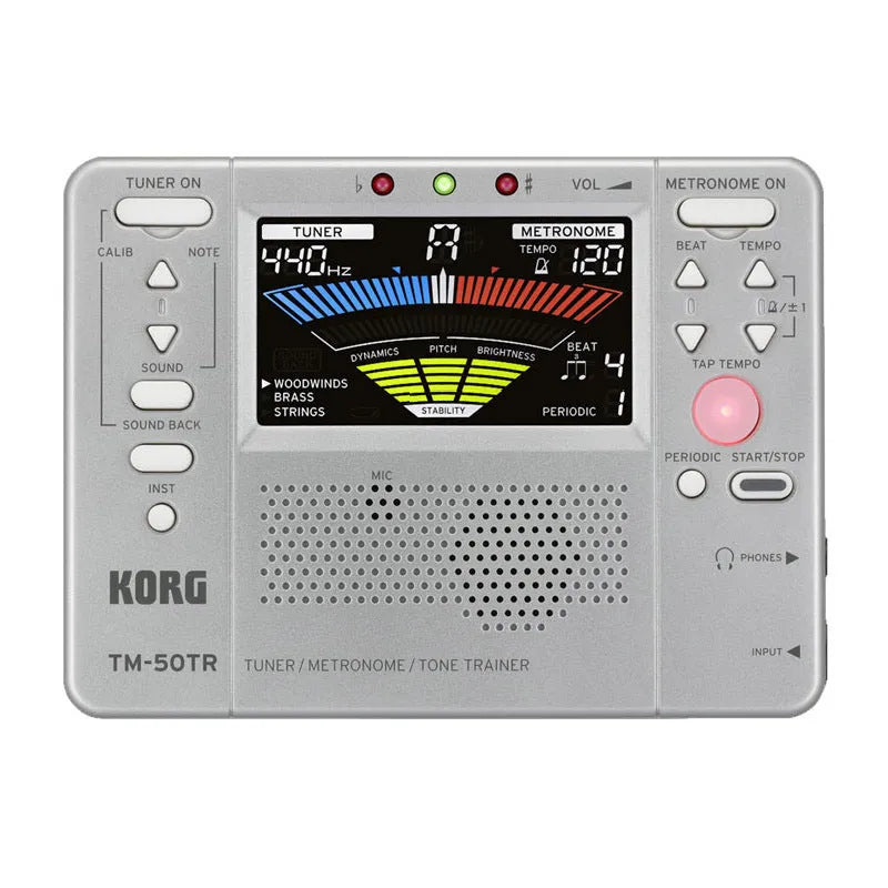 TM-60 digital tuner metronome in black or white plastic shell with display and controls