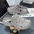 Men's simple EVA hole shoes with thick non-slip sole and toe holder design in sand colour